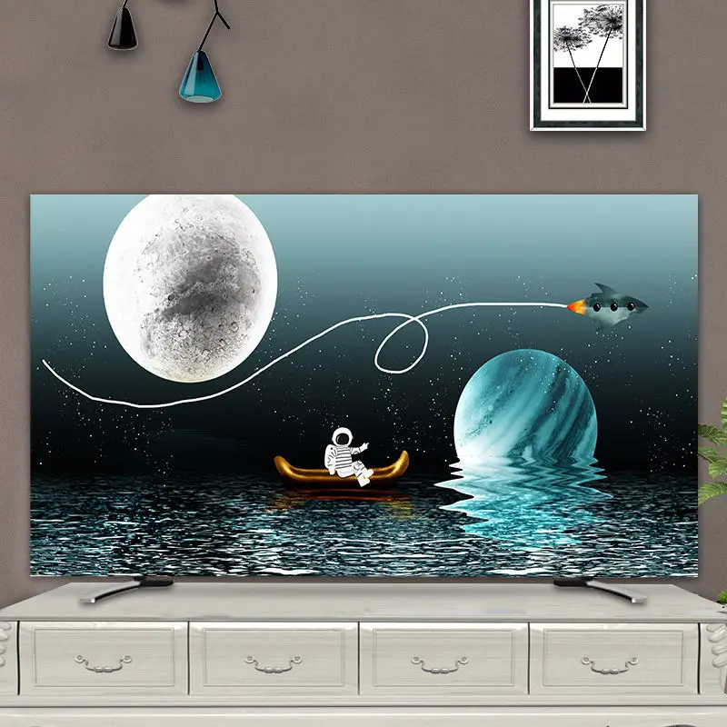 Space-Themed TV Cover,Design Monitor Dust Cover for 32/37/46/55/65/75 Inch TVs Dustproof Sunproof Wall-Mounted/Desktop Protector
