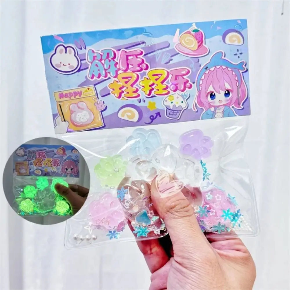 6 pçs/saco novo transparente luminoso gato pata tpr mini estiramento brinquedos kawaii brinquedo de descompressão presente festa