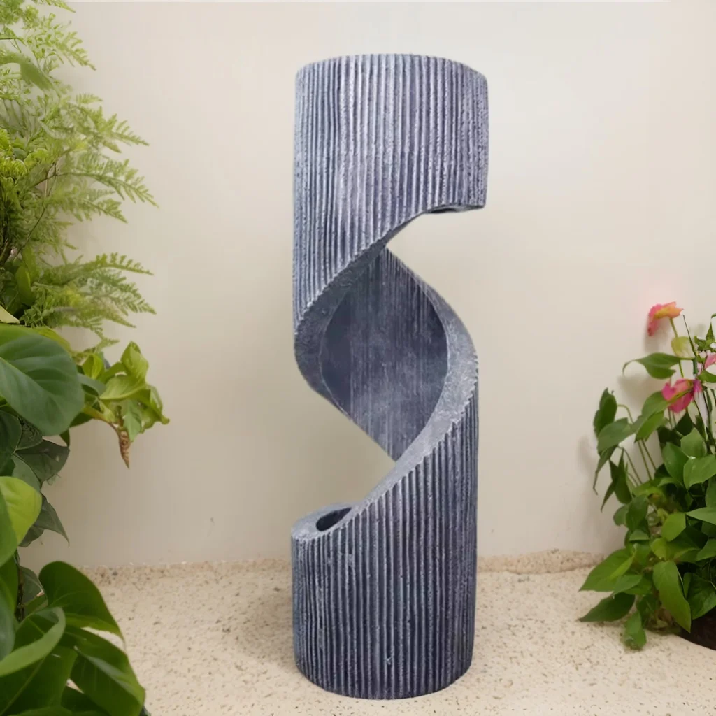 US Stock Garden Freestanding Spiral Geometric Waterfall Outdoor Water Fountain With Led Lights for Lawn Patio Decor