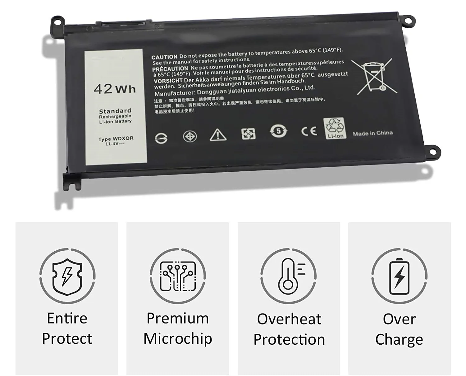 100% แบตเตอรี่ WDX0R ใหม่สำหรับ Dell Inspiron 13 5000 5368 5378 7368 7378 14 7000 7560 7460 5468 15 7560 5538 5567 5568 P61F wdxor