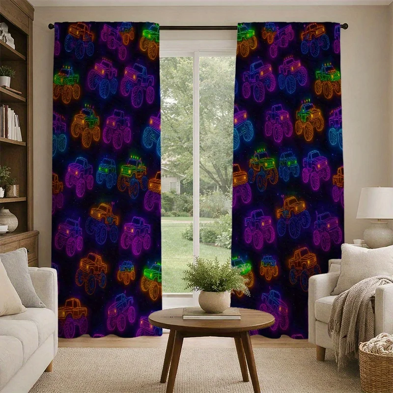 Colorful Game Controller Curtains, Neon Joystick Print Window Drapes, Gamer Room Decor, Blackout Fabric for Boys Bedroom Living