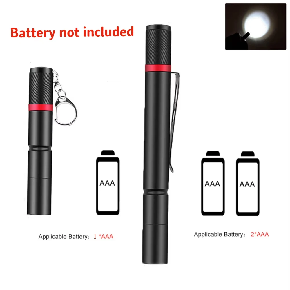 Portable Pen Light Keychain Mini Flashlight Pocket LED 3 Modes Torch Pen Clip LED Flashlight EDC Hand Light Use AAA Battery
