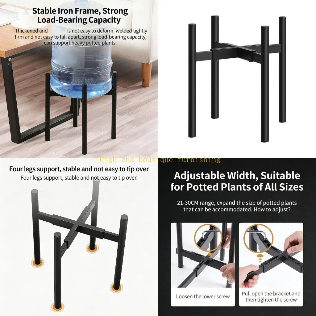 L9NB Adjustable Plant Stand Indoor Outdoor Use Easy Assembly Metal Planter Holder