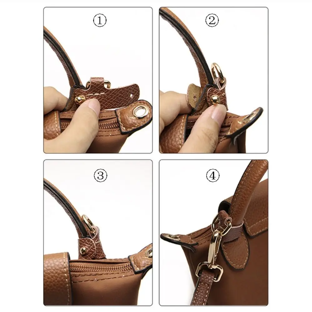 استبدال حزام الكتف من الجلد الطبيعي خالٍ من اللكمات، تعديل مشبك التحول DIY لحقيبة Longchamp ذات المقبض القصير #5