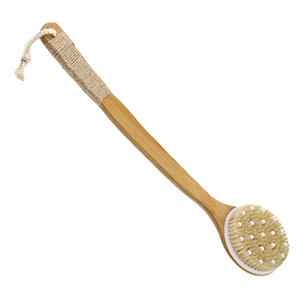 1pc Bristle Bathing Brush Anti-slip Long Handle Scrubber Body Exfoliator Back Massage Brush for Men Women (47cm) (Random Style)