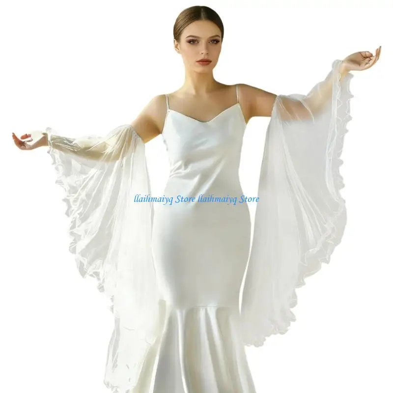 573B Bridal Comfortable Oversized Sleeves Arm Cover Wedding Dress Enhancer White