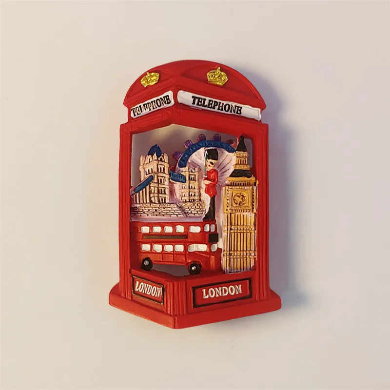 London Landmark Building, Tourist Souvenir, Telephone Booth Decoration, Magnetic Refrigerator Magnet, Made of Resin.