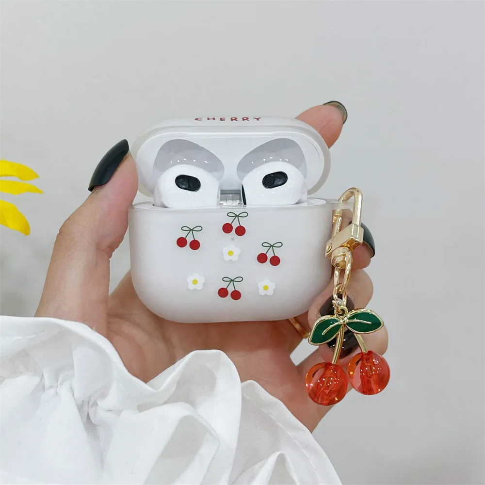 حافظة لجهاز Airpods Pro 2nd حافظة رائعة فاخرة من الكريستال والكرز مزودة بغطاء سماعة أذن ناعم غير لامع لأجهزة Apple AirPods صندوق لاسلكي 1/2/3