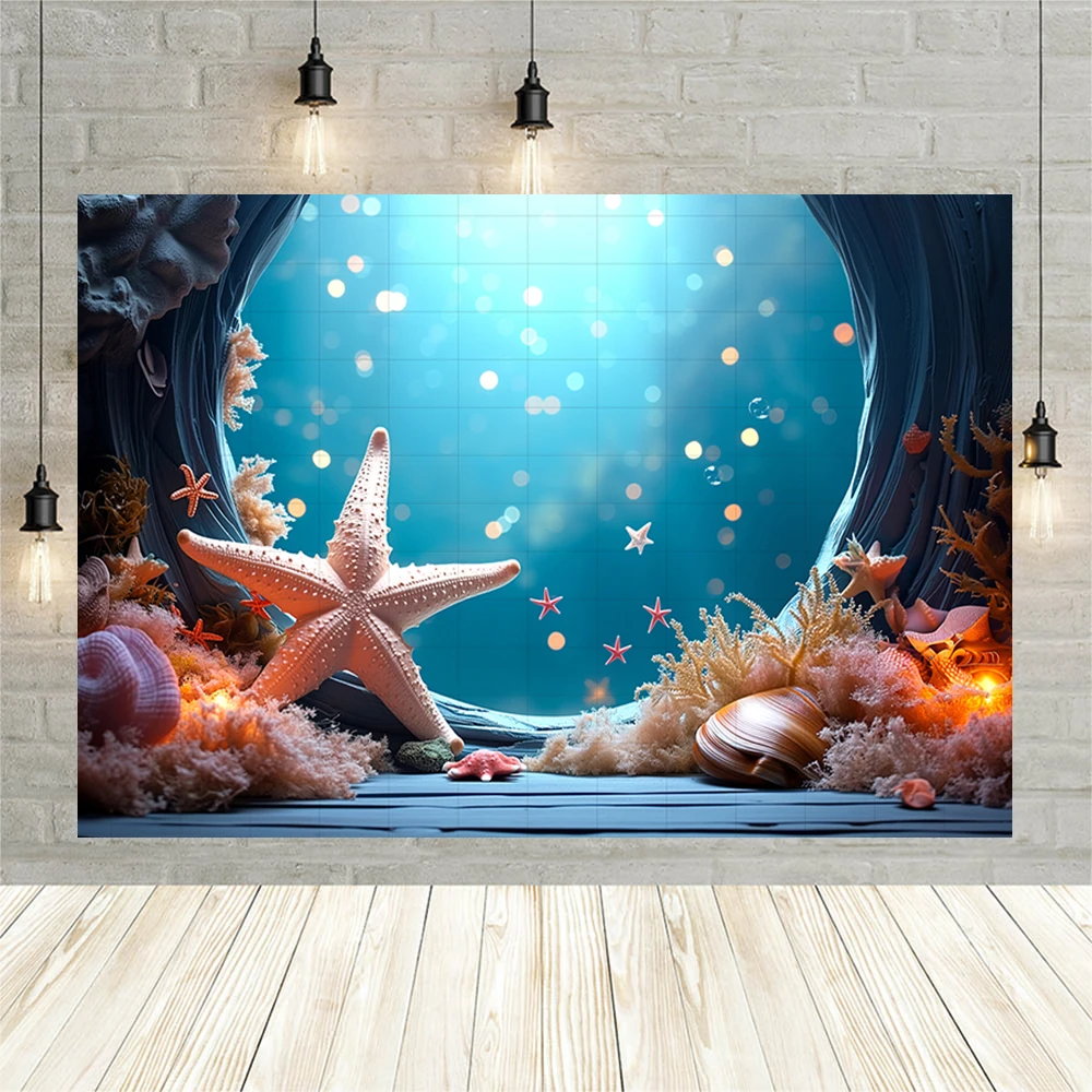 Underwater World Starfish Photography Backdrop Boy and Girl Birthday Party Background Portrait Photographic Photo Studio Prop