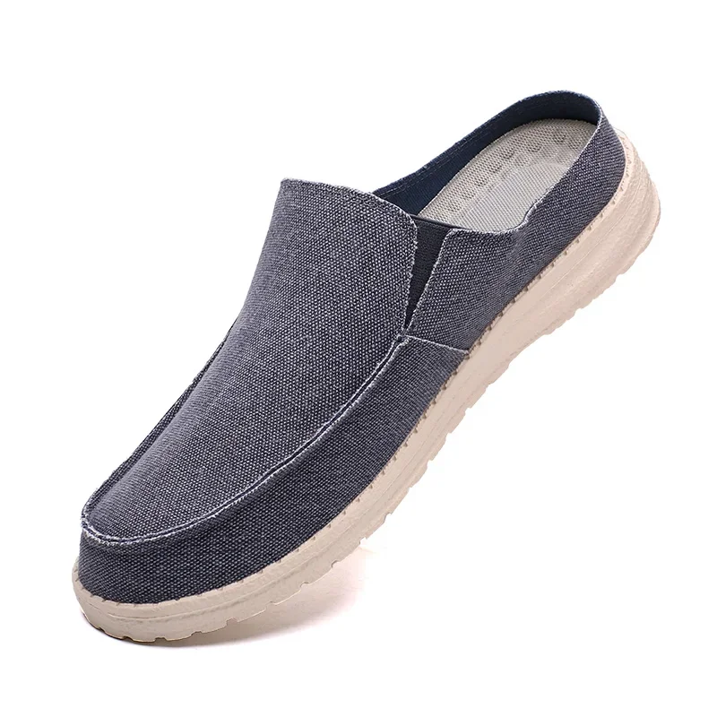 Men\'s Canvas Slip-ons Gray Slippers Summer Man Galoshes Breathable Casual Loafer Shoes for Men Men\'s Flat Driving Shoes Big Size