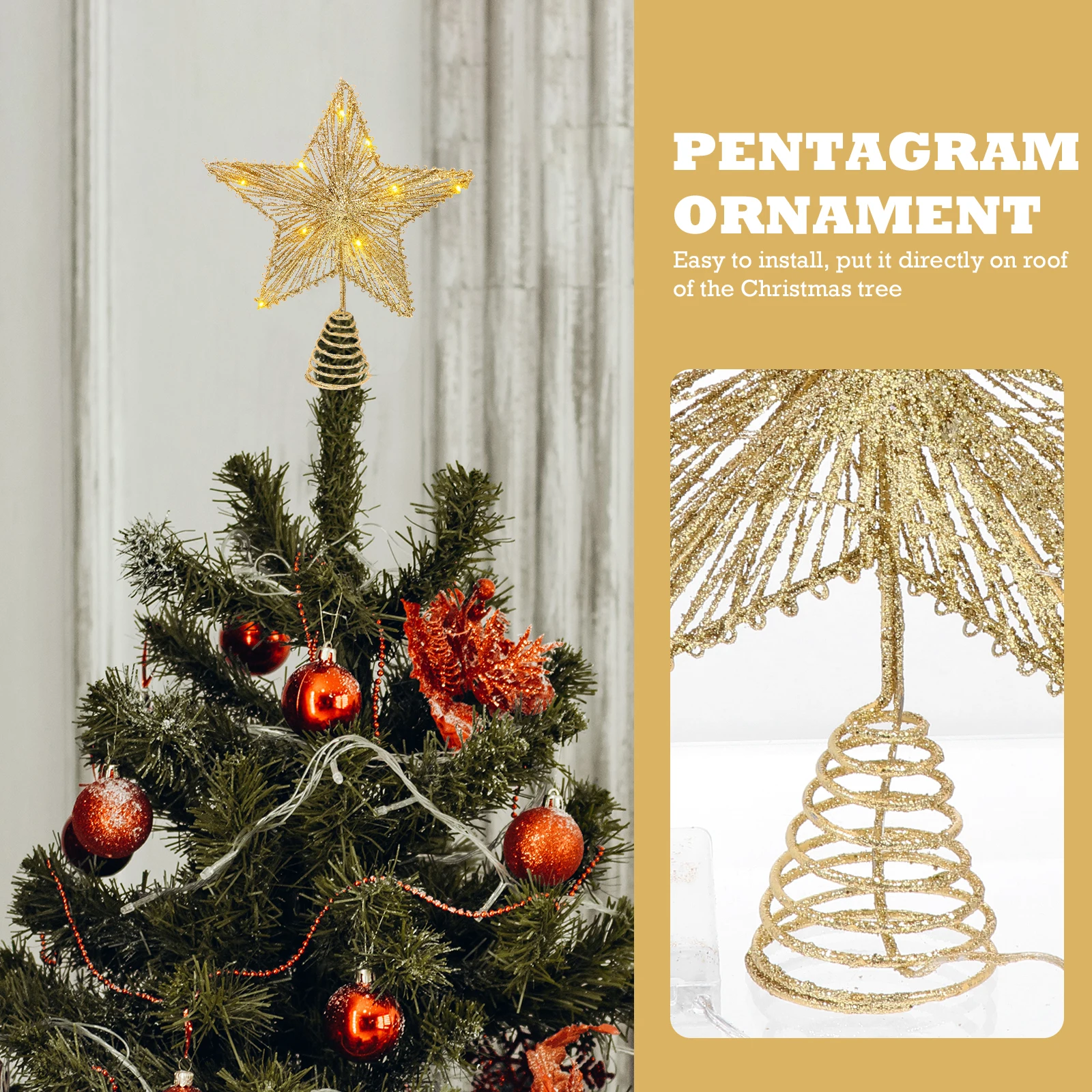 

1Pcs Exquisite Five Pointed Star Light Christmas Tree Topper Decor Iron Xmas Gift Home Party Supply Tree Accessory