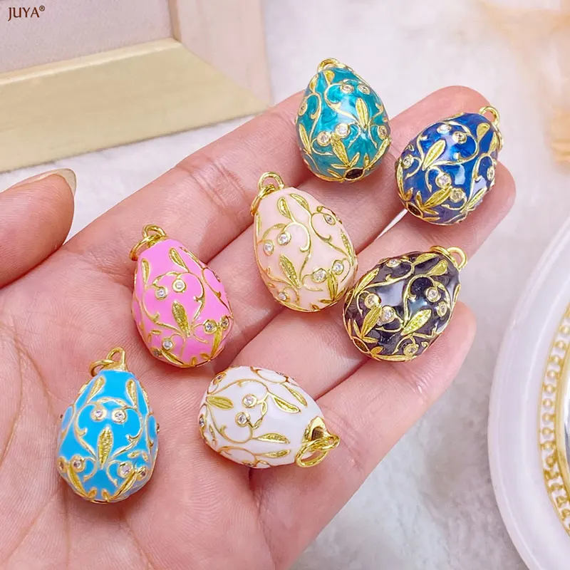 JUYA New 3D Water Drop Pendant Bohemia Type CZ Enamel Charm For DIY Women Necklaces Jewelry Making Accessories