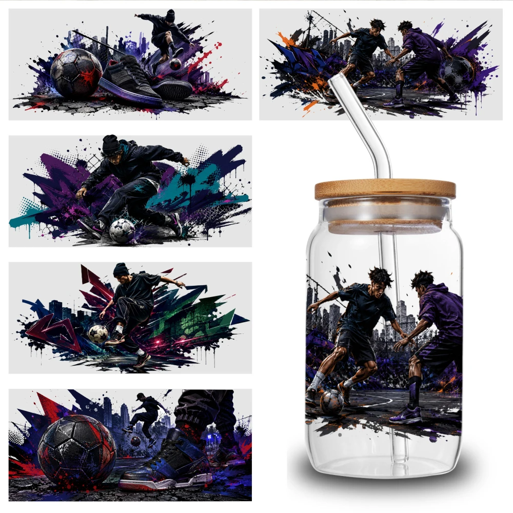 5 Sheets Soccer Players Urban Graffiti Style UV DTF Stickers Cups Decoration Glass DTF Transfer Stickers UV DTF Stickers