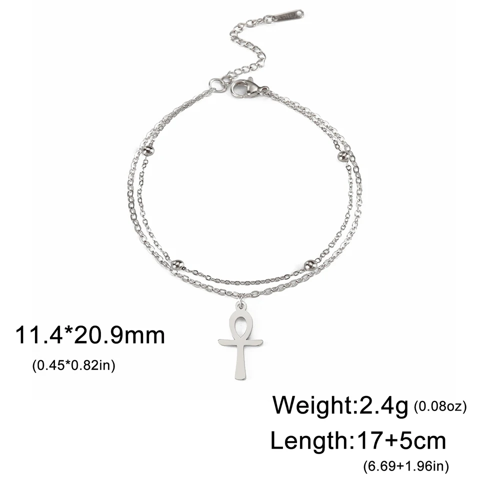 Dawapara Ankh Cross Ankle Bracelet Religious Egyptian Key of Life Cross Bracelet for Men Women Stainless Steel Jewelry