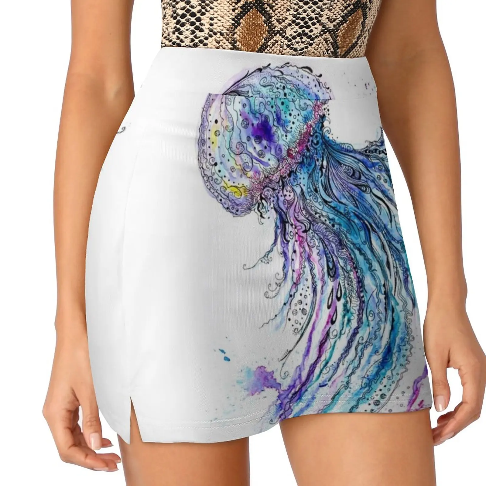 Jelly Fish Watercolor And Ink Painting Women's skirt With Hide Pocket Tennis Skirt Golf Skirts Badminton Skirts Running skirts