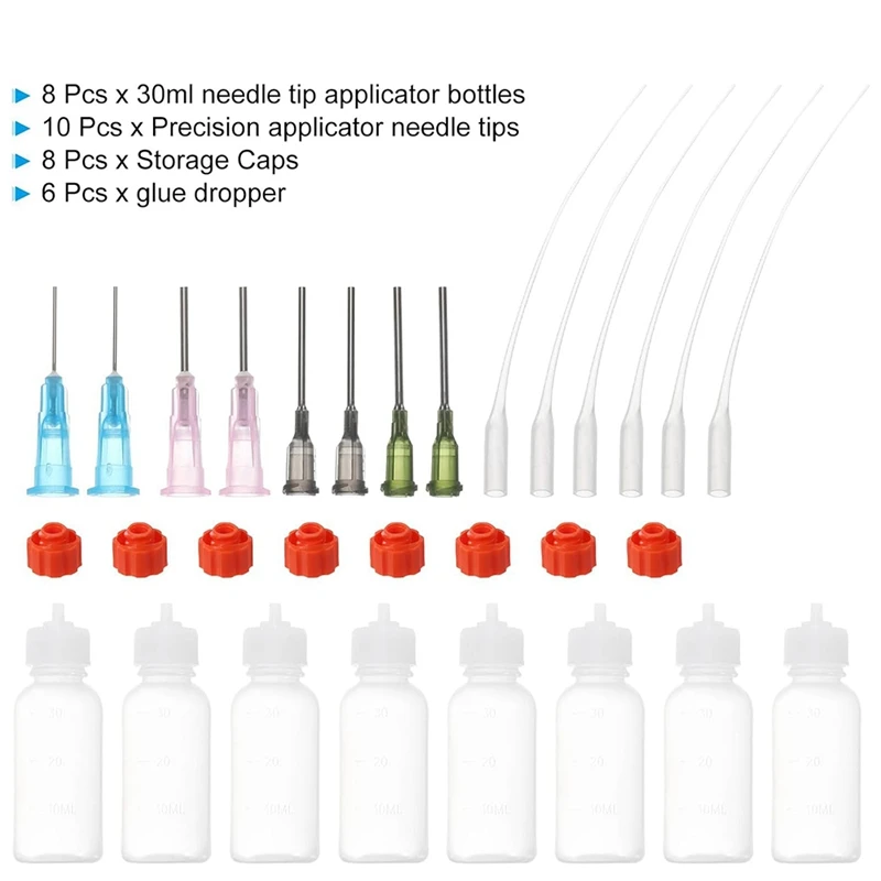 1 Oz Precisie Applicator Flessen, 8 Stuks 30Ml Naald Tip Knijpfles Kleine Knijpflessen Mini Naald Kroonkurken