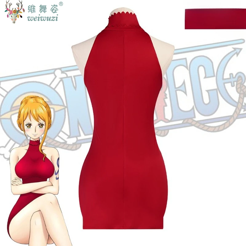 Anime Female Nami Red Dress Cosplay Costume Pirate Halloween Costume Comic Con Straw Hat Group