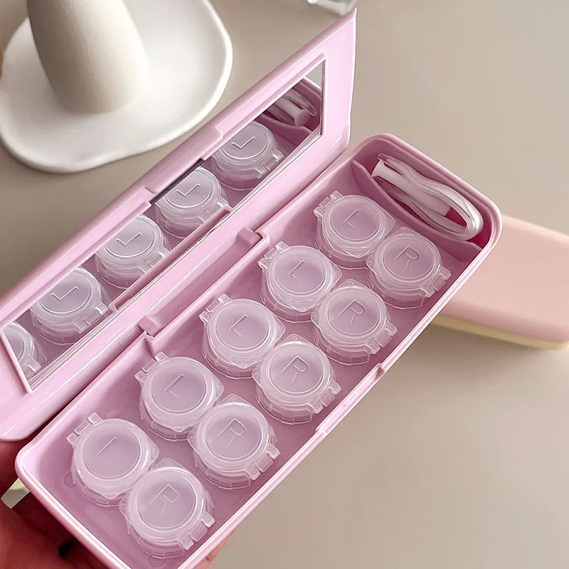 Frosting Contact Lens Cases L+R Storage Holder Multiple Pairs Beauty Pupil Soaking Container Travel Contact Lens Accessories Box