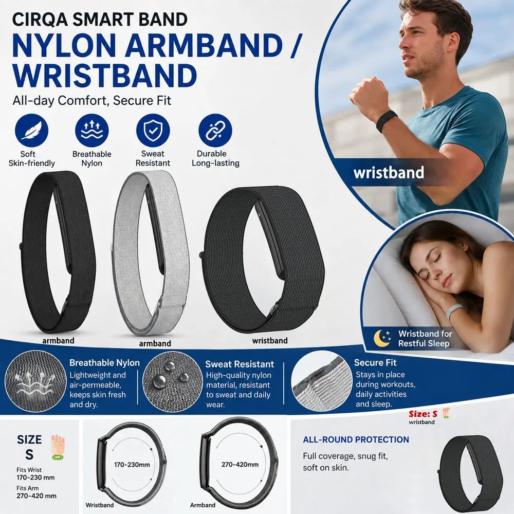 Light Nylon Biceps Arm/Wristband for Garmin CIRQA Smart Band Strap Fitness Tracker Strap for Garmin CIRQA Smart Band Accessory
