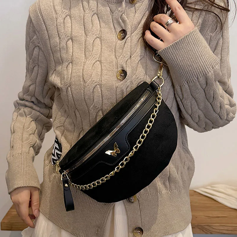 Böhmen Frauen Taille Tasche Faux Wildleder Brust Tasche PU Leder Handtasche Kette Taille Pack Verstellbaren Riemen Mode Schulter Umhängetasche