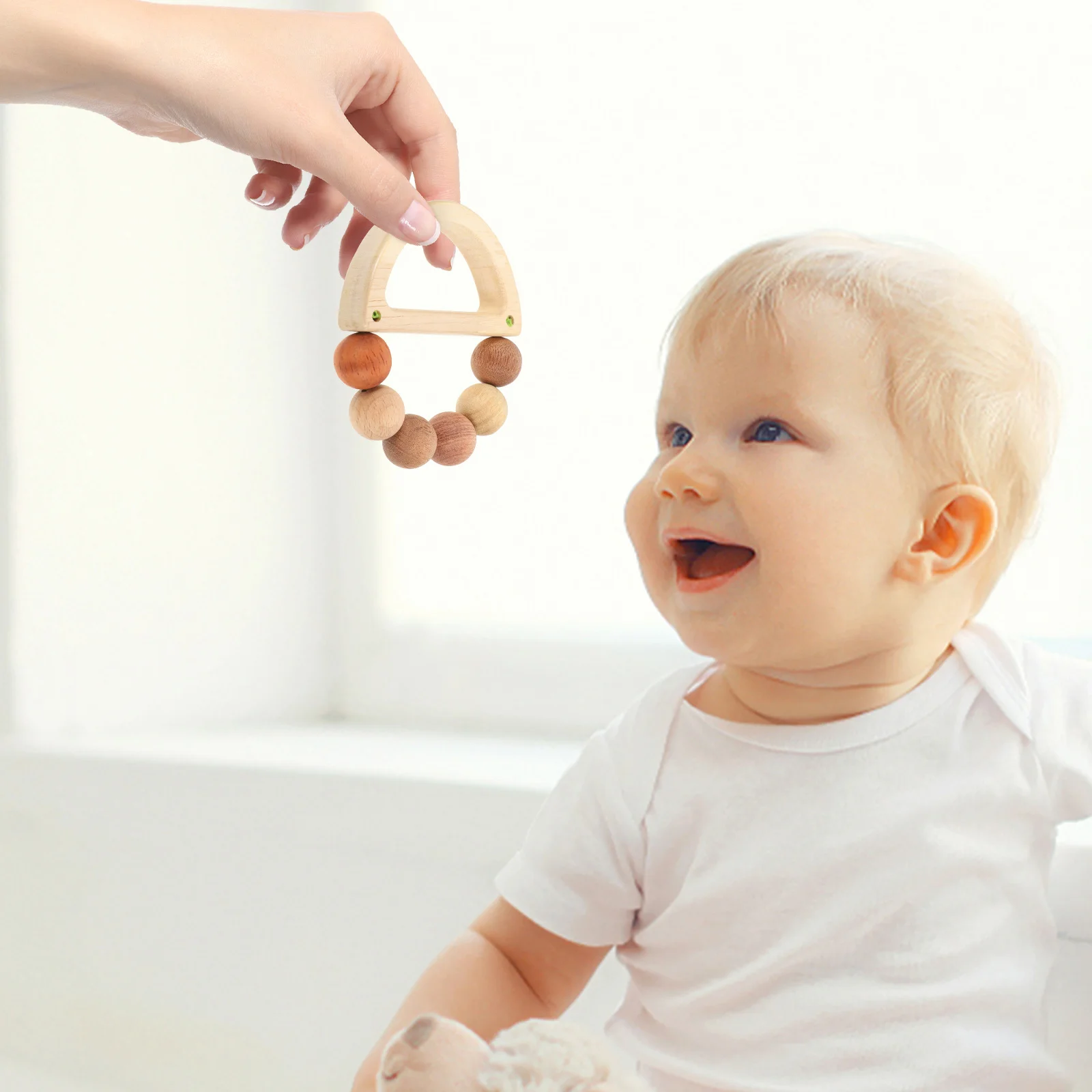 Houten baby schattige vormen grijpen educatieve bijtring veilig lichtgewicht draagbare pasgeboren peuter baby