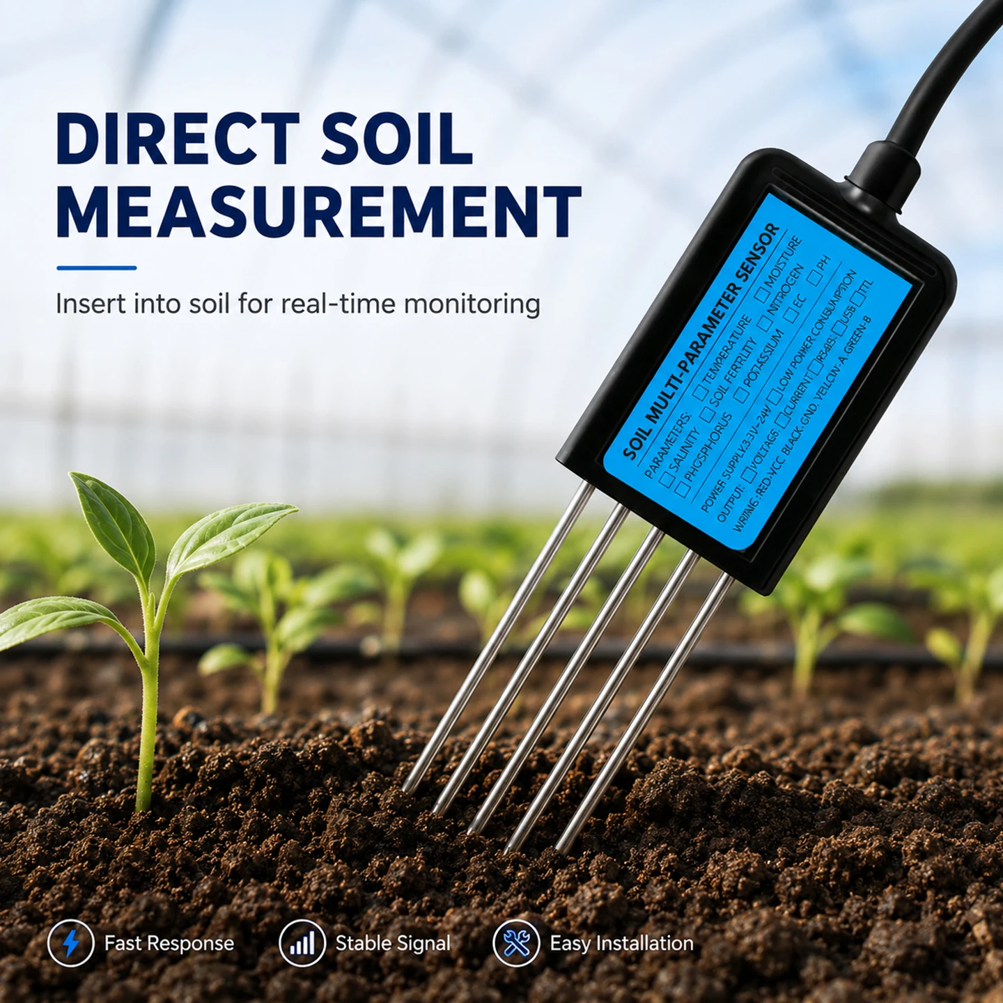 High Precision Agriculture Soil Moisture Sensor Moisture Temperature Humidity EC PH NPK with Optional 4-20mA 0-5V RS485 Output