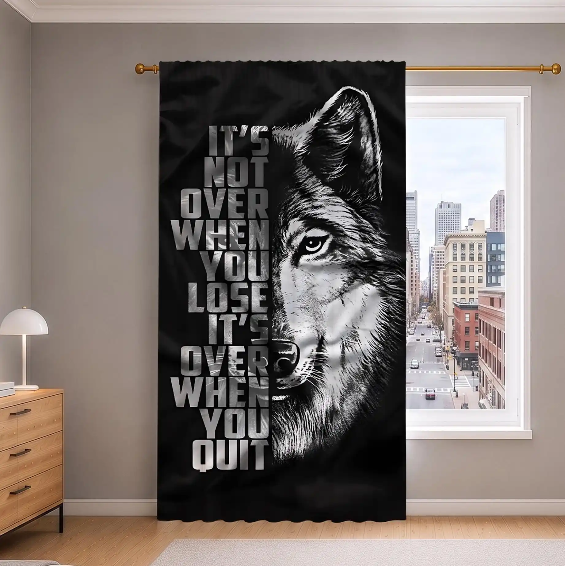 Inspirational Wolf Quote Curtain Black Background Modern Home Decor Window Treatment Art Print