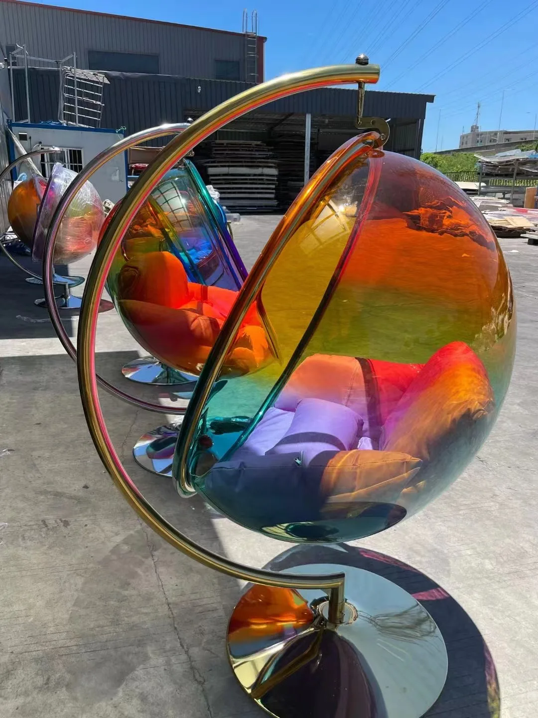 Wholesale Rainbow Hanging Chairs Swing Floor Stand Colorful Acrylic Bubble Chair With Stand For Living Room