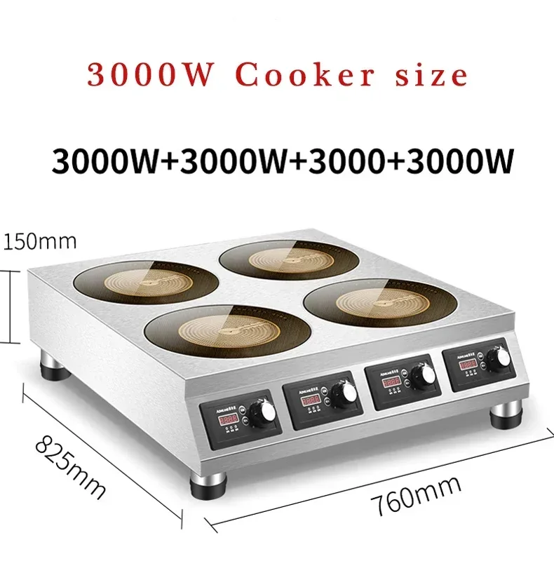 Cocina de Inducción de 4 quemadores, cocina radiante comercial, resistente al agua, máquina de cocina de acero inoxidable, estufa eléctrica personalizada, vitrocerámica