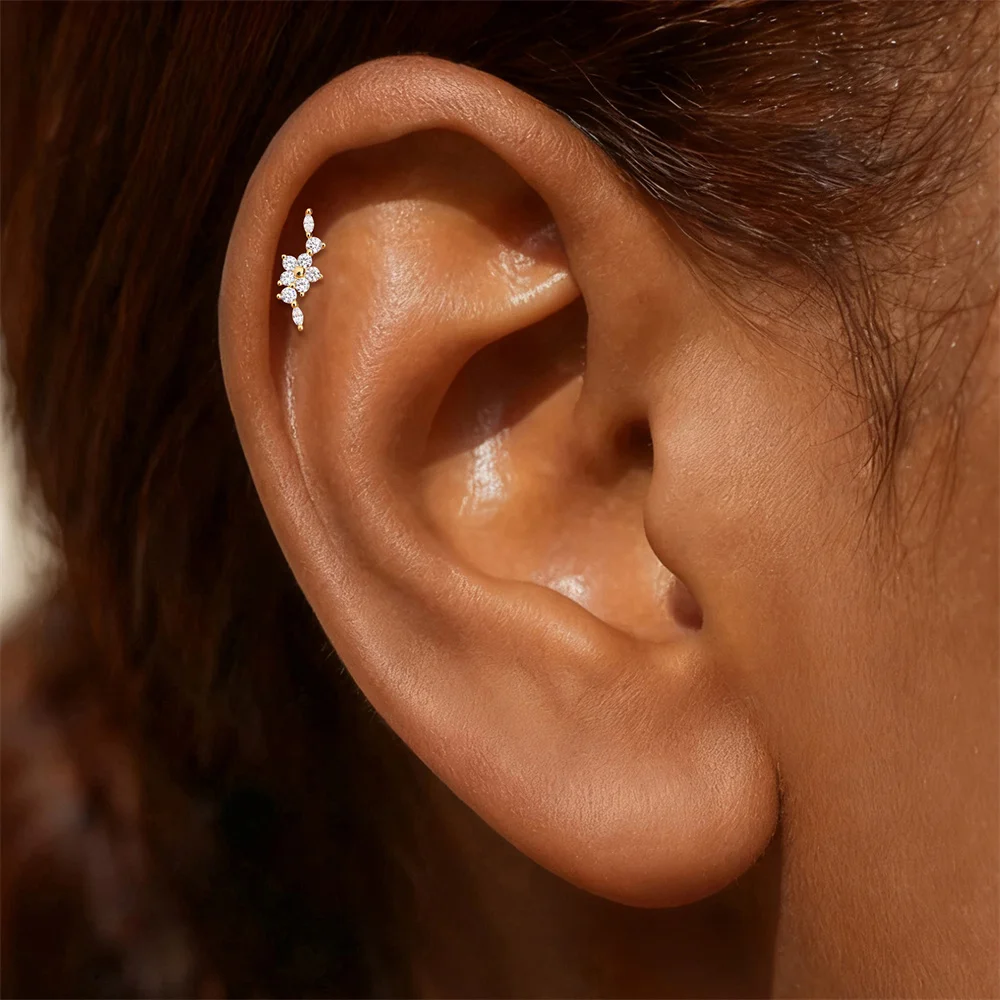 AIDE 925 Sterling Silber Fünfblättrige Blume Pferdeaugen CA Zirkon für Damen Knorpel Helix Flachrücken Piercing Ohrring Party Geschenke – Detail 8