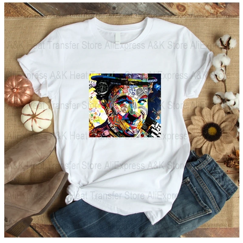 Art Celetrity żelazko Transfer naklejki naszywki na ubrania naklejki termiczne na ubrania Diy Appliqued T-shirt żelazko na plastry