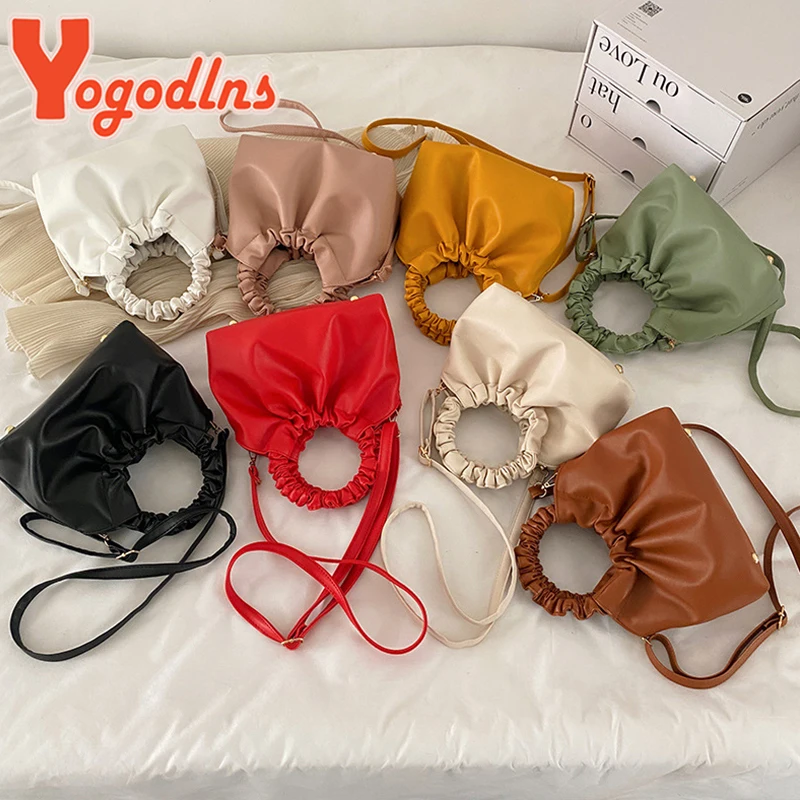 Yogodlns Spring Pleated Cloud Bag For Women Soft Leather Shoulder Messenger Bag Fashion Brands Crossbody Bag Designer Handbags