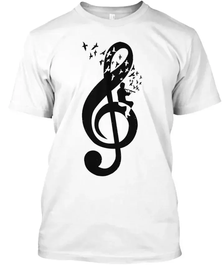 T-Shirt Fashion Men Classic Tops Tee Shirts Treble Clef Flute Standard Unisext Shirts For Men