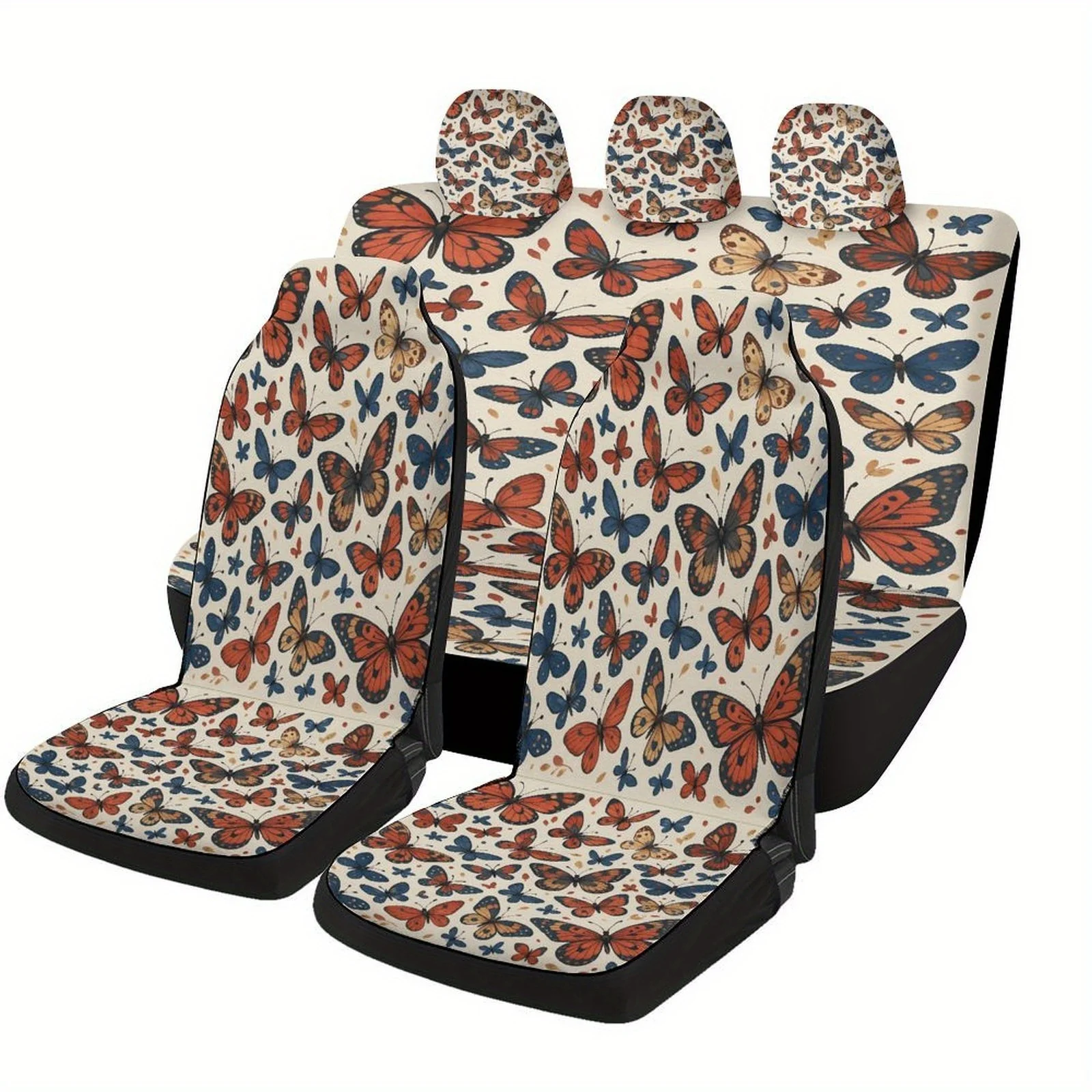 Butterfly Collection Themed Car Seat Cover Set For Most Cars, Trendy Novelty Car Seat Protector Covers Full Set, Universal Car S
