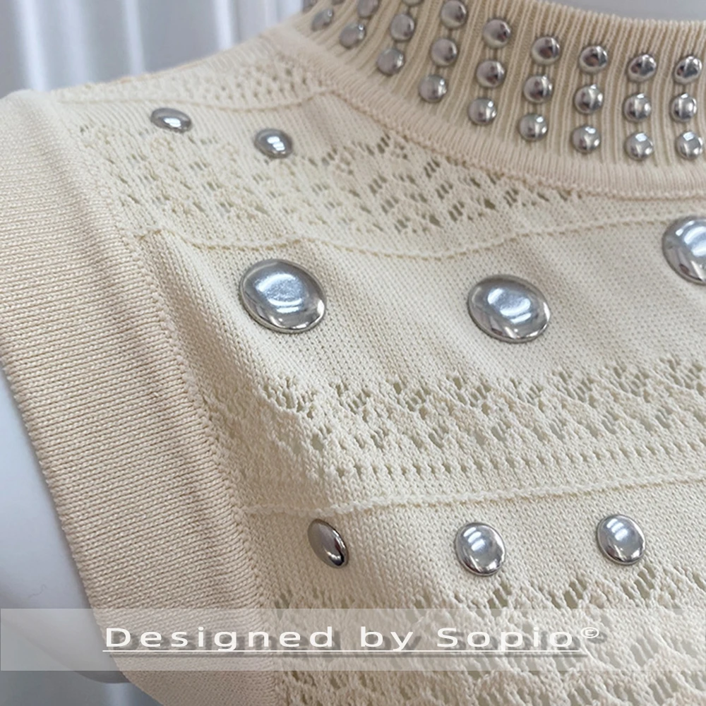 Rivet Folds Knitted Maxi Dress Women Summer Viscose Sleeveless Fashion Tank Robes Lady Elegant Evening Party Long Dress 2026