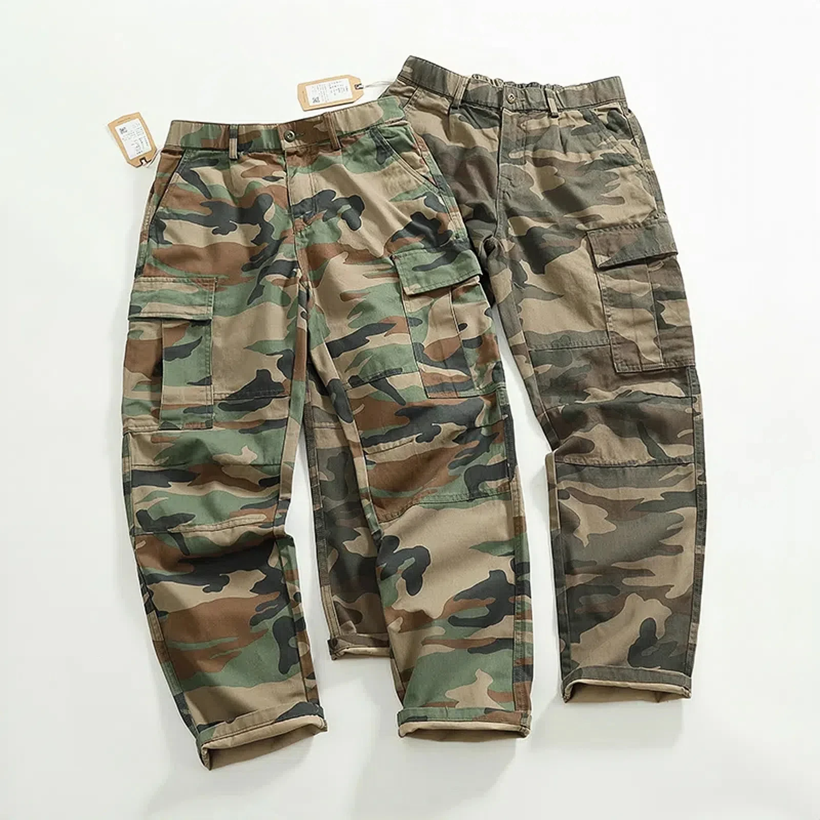 Autumn and winter heavy woven and dyed camouflage pants men retro military style loose straight leg multi-pocket cargo casual pa