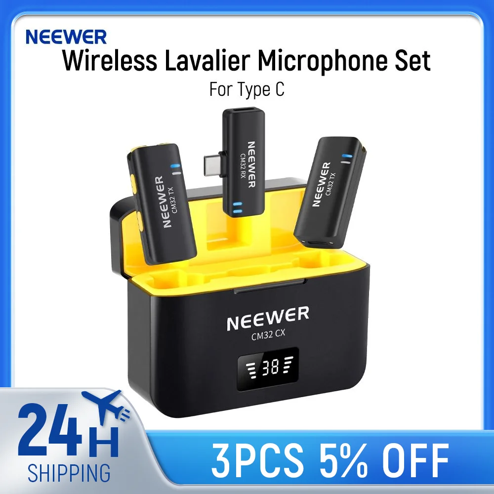 

Neewer Wireless Lavalier Microphone Set for Type C Dual Omnidirectional Condenser Lapel Mics Noise Canceling for Video Recording