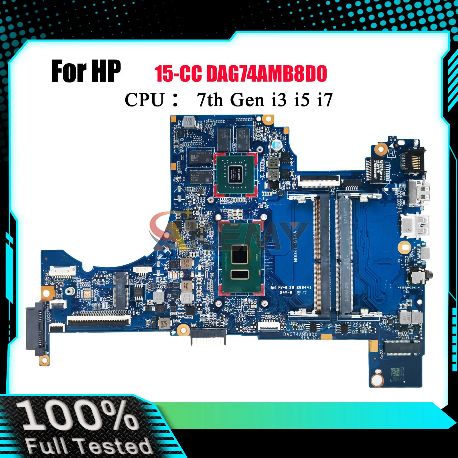 

DAG74AMB8D0 для ноутбука HP Pavilion 15-CC, материнская плата с процессором i5 i7 7-го поколения 940MX, графический процессор 926278-601 926281-601, протестировано, ОК