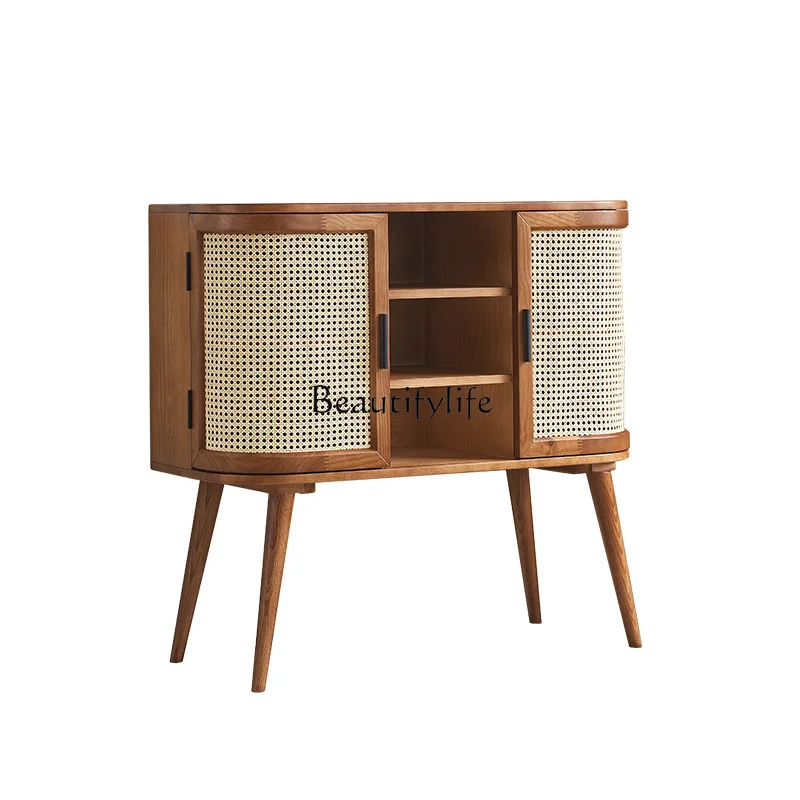 

6Small apartment living room antique solid wood storage cabinet