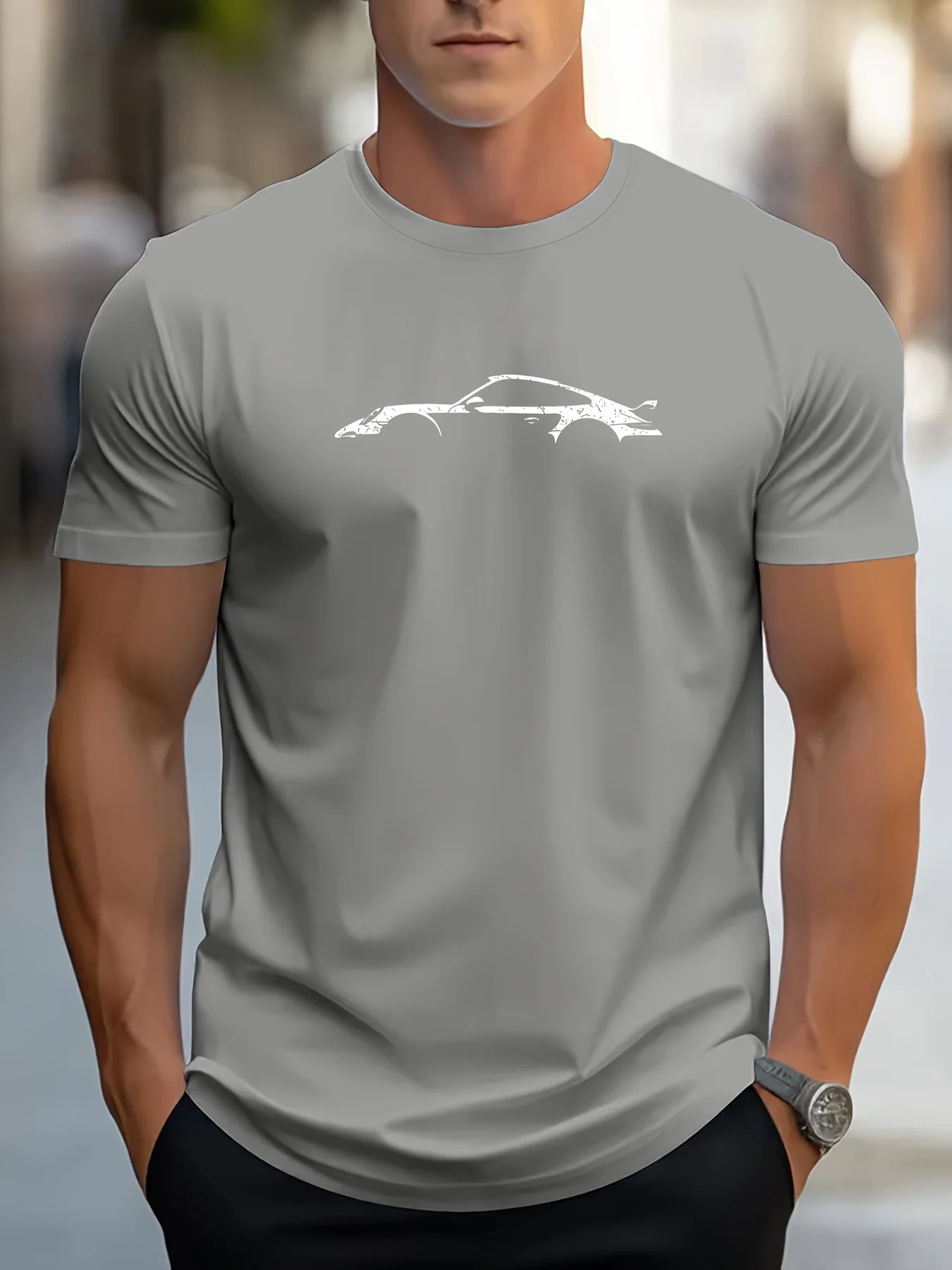 חולצת דוגמת רכב רטרו לגברים עם עיצוב רכב קלאסי מתאימה למעריצי הרכב וללבוש יומיומי. לבוש קז'ואלי עם שרוולים קצרים