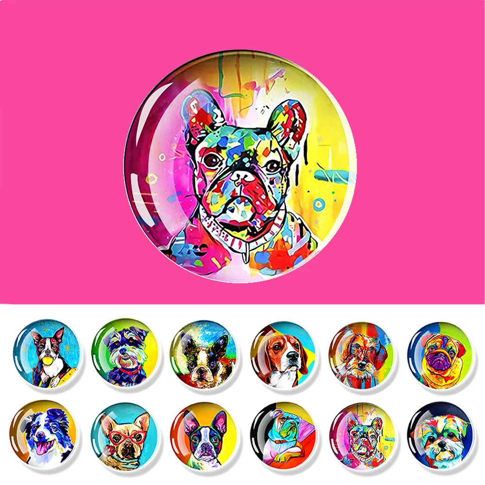 Dog Refrigerator Magnet 40MM Circular Painted Refrigerator Decoration Sticker White Board Adsorption Magnet