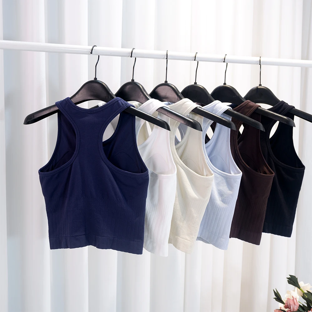 Best Seller Short Seamless Knit Vest with Chest Cushion, Slim Fit, Versatile, Quick Drying, Sporty, Slimming, Base Support
