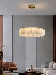 Postmodern Luxury Natural Marble G9 Pendant Lamp Nordic Circular Living Room Dining Room Bedroom All Copper Lighting Decoration