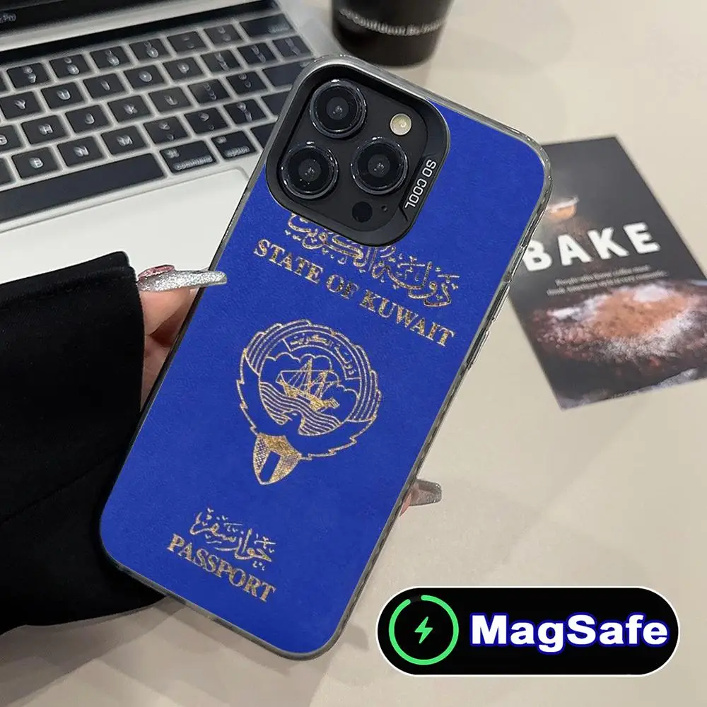 Funda para teléfono móvil con bandera de Kuwait para iPhone 16 15 14 13 12 11 Pro Max Plus MagSafe, funda de Color translúcido para teléfonos móviles