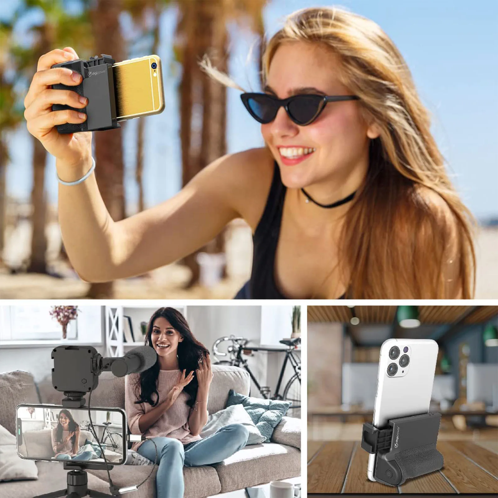 Camera Hand Grip with Removable Bluetooth Remote Control Smartphone Holder for iPhone 14 13 12 HUAWEI Samsung