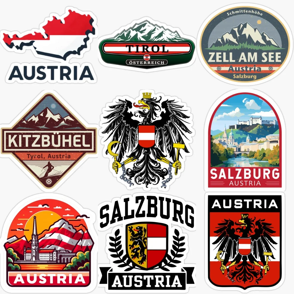 

Austria Flag Map Eagle Emblem Edelweiss Creative Waterproof Stickers for Car Bicycle Window Fridge Wall Decoration Accessories