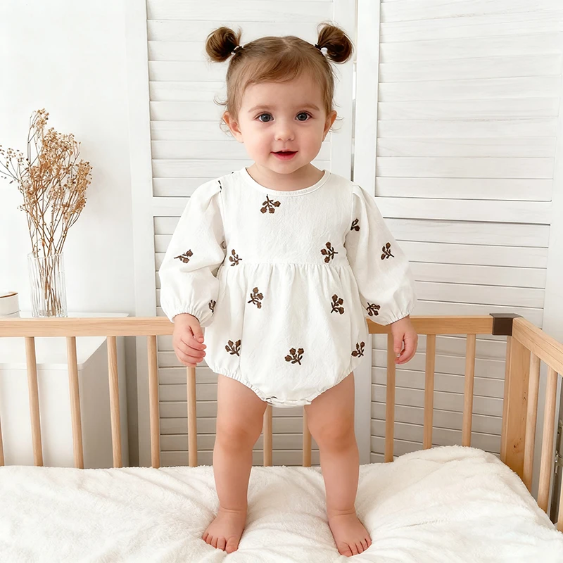 

Newborn Clothes Baby Embroidered Flowers Romper 2025 Spring New Clothes Baby Girl's One Piece Clothes Cotton Climbing Clothes