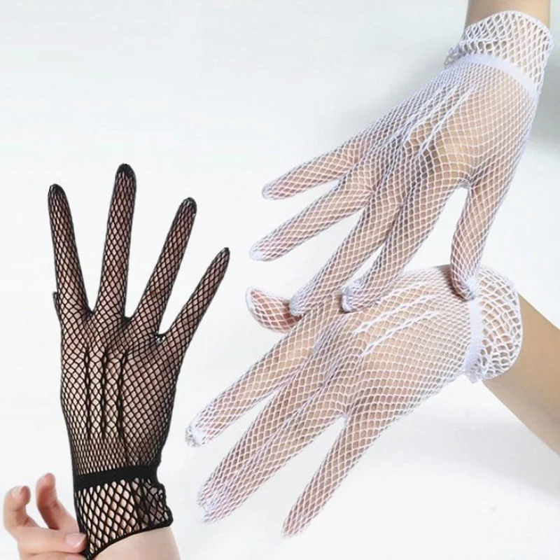 Black and White Lace Gloves Women\'s Wedding Elegant Bowknot Short Glove Summer Mesh Lace Fashion All Finger Mittens Temperament