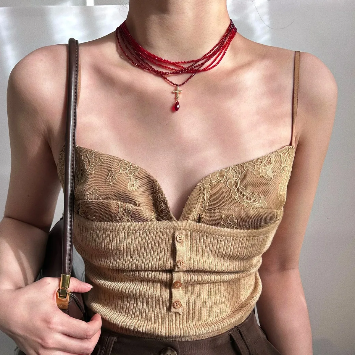 

Niche Luxury Red Cross Necklace French Vintage Collarbone Chain Women's Fashionable Trendy Accessories