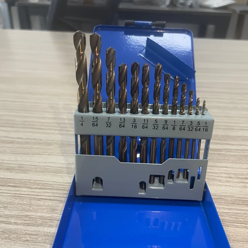HSS Titanium Twist Drill Bits 13PCS Assorted Fractional Inch Sizes with Case, Multipurpose Drill Kit for DIY Home Workshop Drill